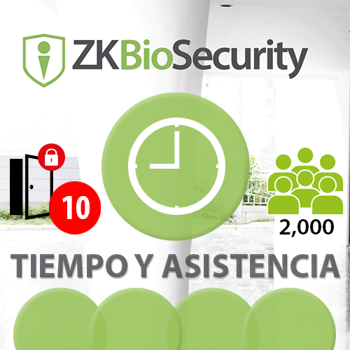      Software de Tiempo y Asistencia ZKBioSecurity V5000 (Licencia para  agregar 10 Relojes) TyA ZKSoftware (ZKBS-TA-P10)